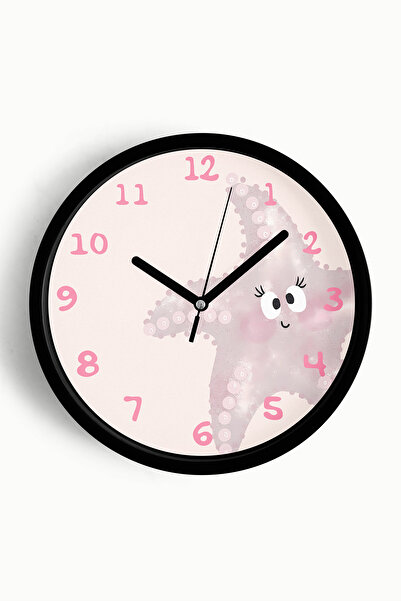 JHAAR ساعة حائط لغرفة الأطفال على شكل نجم البحر اللطيف - 25 سم - هيكل أسود مع...