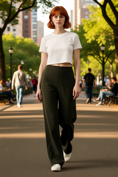 PayBuy Women's Khaki Wide Leg Woven Trousers Functional Durable Quality Comfortable Aesthetic Sports