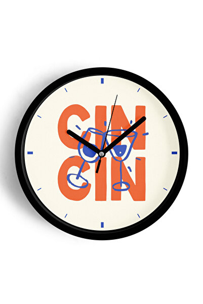 JHAAR ساعة حائط عصرية بتصميم كأس الكوكتيل - 42 سم - هيكل أسود مع واجهة زجاجية...