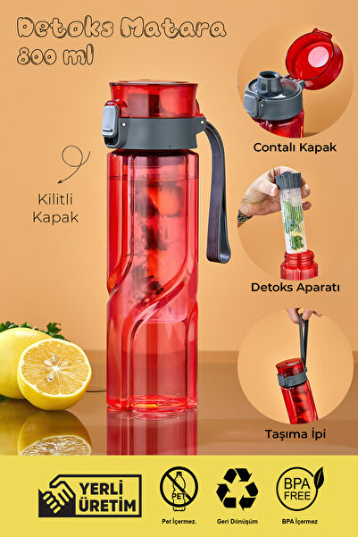 espashome 800 ml Detox Water Bottle – with Straw, Bpa-Free, Lockable and Leak-Proof Lid - Red
