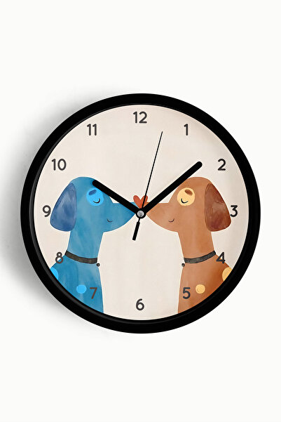 JHAAR Ceas de perete modern Cute Dogs - 42cm - Carcasă neagră cu sticlă front...