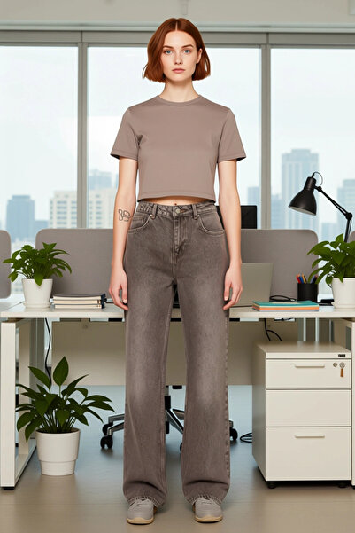 PayBuy Women's Anthracite Vintage Wash Wide Leg Jean Pants Functional Durable Quality Sports