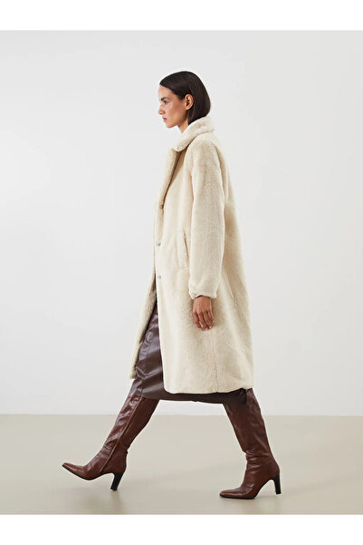 LC Waikiki LCWAIKIKI Classic Bej Ceket Yaka Kadın Kürk Kaban