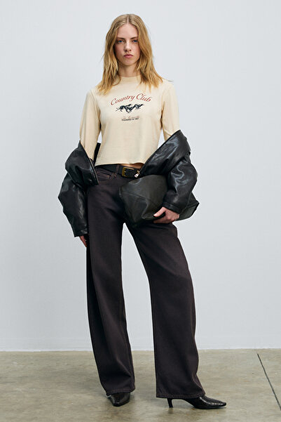 GRIMELANGE Timbali Women's 100% Cotton Soft Fabric Printed Balloon Sleeves with Elasticated Cuffs Cream T-Shirt