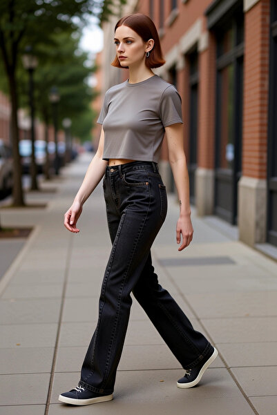 PayBuy Women's Stitching Detail High Waist Flare Jean Pants Functional Durable Quality Comfortable