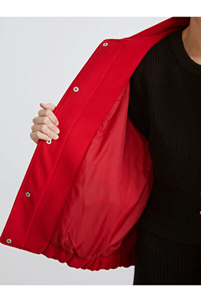 LC Waikiki Lcw Vision Red Polo Collar Women's Bomber Cashmere Jacket