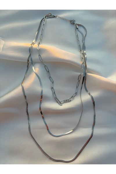 Eylülün Takısı Women's Silver Color Triple Chain Necklace