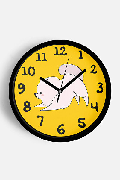 JHAAR ساعة حائط حديثة لغرفة الأطفال بتصميم كلب لطيف - 25 سم - هيكل أسود مع وا...