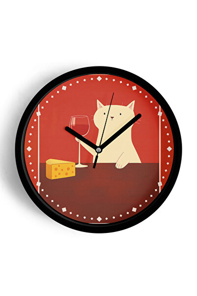 JHAAR ساعة حائط حديثة بتصميم قطة - 25 سم - هيكل أسود مع واجهة زجاجية - آلية ص...