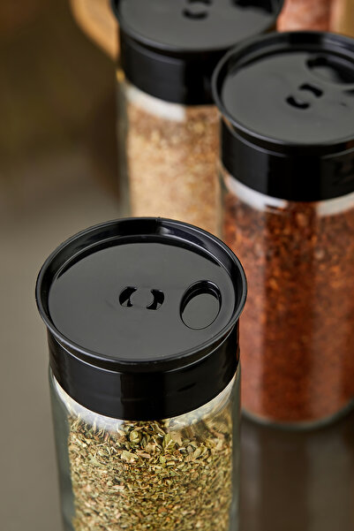 Mefa Mutfak 12-Piece Glass Spice Jar Set - Black