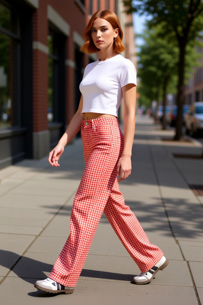PayBuy Women's Red Gingham Wide Leg Pants Functional Durable Quality Comfortable Casual
