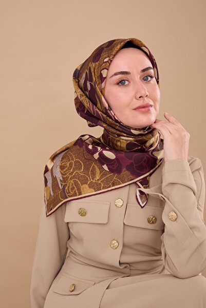 Silk Home Plum Mustard Floral Pattern Tivil Woven Pure Silk Scarf-Kvs0885