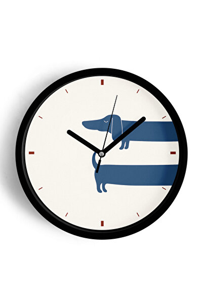 JHAAR Ceas de perete modern cu design câine - 35 cm - Carcasă neagră cu sticl...