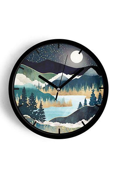 JHAAR ساعة حائط حديثة بتصميم المناظر الطبيعية التجريدية - 25 سم - هيكل أسود م...