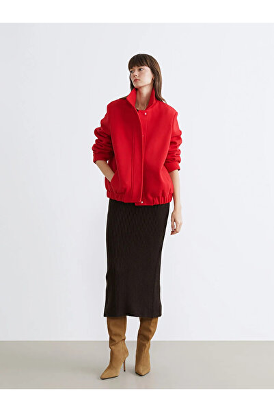 LC Waikiki Lcw Vision Red Polo Collar Women's Bomber Cashmere Jacket