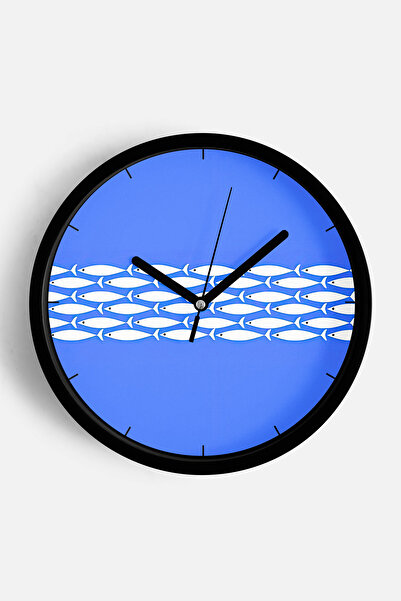 JHAAR Ceas de perete cu design modern Pește Colorat - 25cm - Carcasă neagră c...