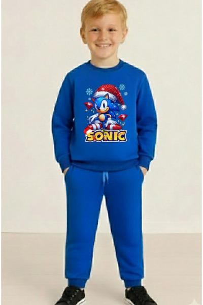 LİTTLE TORTOİSE Boy's Christmas New Year Printed 3 Thread Fleece-Lined Winter Sweatshirt / Tracksuit Set