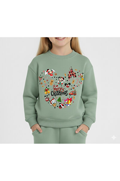 LİTTLE TORTOİSE Girl's New Year Christmas Special Printed Sweatshirt Tracksuit Set