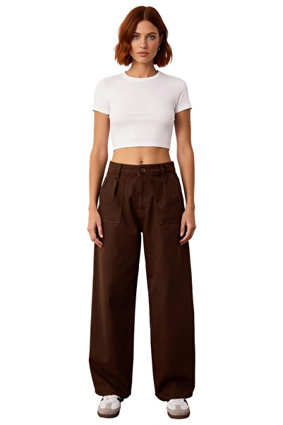 PayBuy Women's Khaki Gabardine Barrel Cut High Waist Trousers Functional Durable Quality Modern