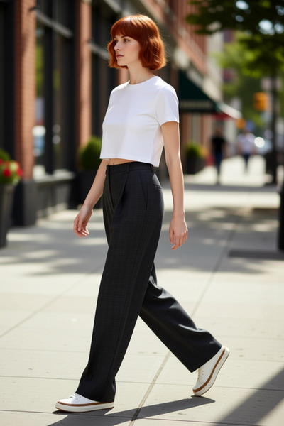 PayBuy Women's Plaid Pattern Wide Leg Woven Pants Functional Durable Quality Comfortable Stylish