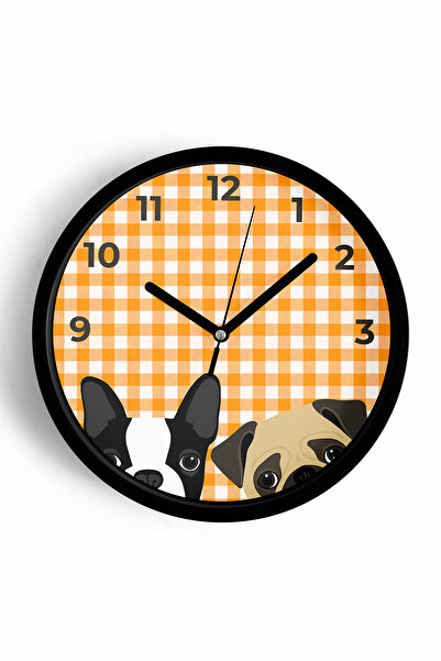 JHAAR Ceas de perete modern cu design câine - 35 cm - Carcasă neagră cu sticl...