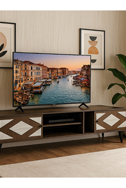 Bec4 Large plasma TV stand (200 cm) - integrated storage unit and geometric pattern