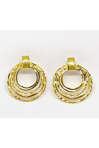 PASLANMAZ ÇELİK ZARİF İÇ İÇE YUVARLAK GOLD KÜPE