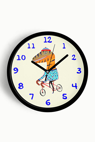 JHAAR Ceas de perete pentru camera copiilor cu dinozaur pe bicicletă - 25 cm ...