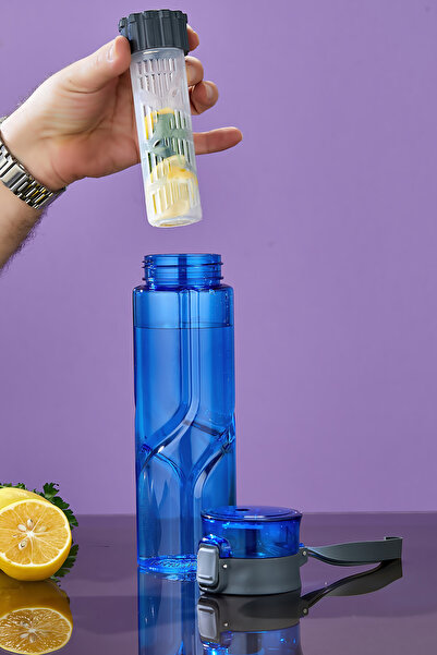 espashome 800 ml Detox Water Bottle – with Straw, Bpa-Free, Lockable and Leak-Proof Lid - Blue