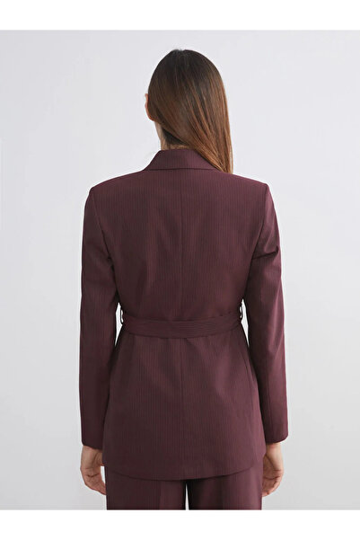 LC Waikiki LCW Vision Бордо карирана дамска сако с колан