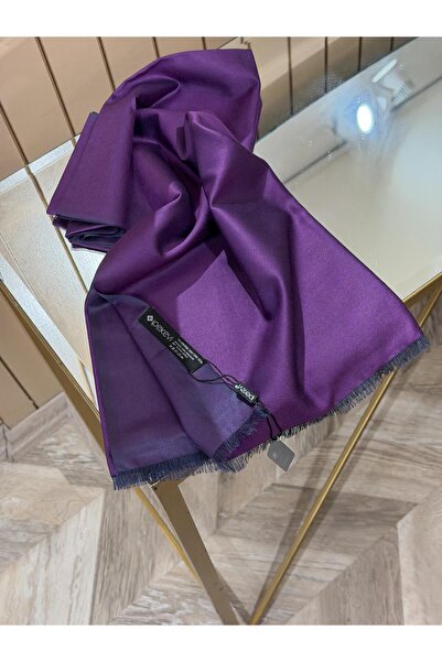 ipekevi Çift Taraflı Kısa Püsküllü İpek Şal Mor Menekşe