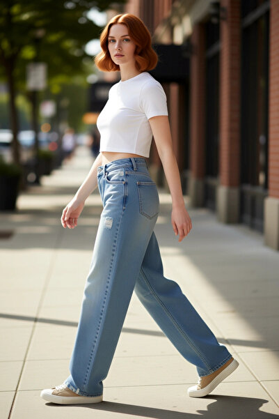 PayBuy Women's Open Ripped Detailed Loose Fit Jeans Functional Durable Quality Comfortable Stylish