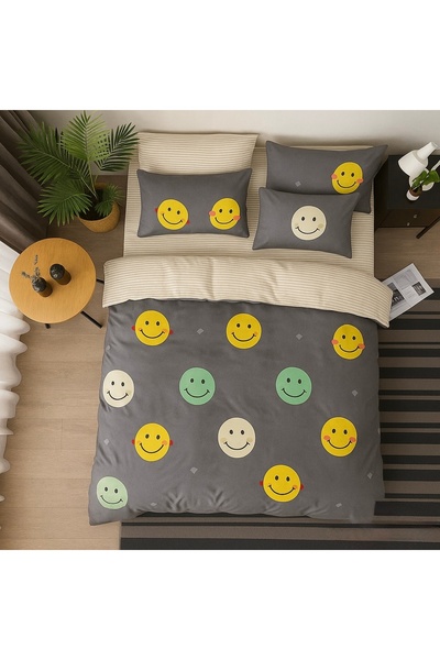 Casa Pucioasa Fine Cotton Bed Linen 6 Pieces - Casa Pucioasa, Colorful Smiley Pattern