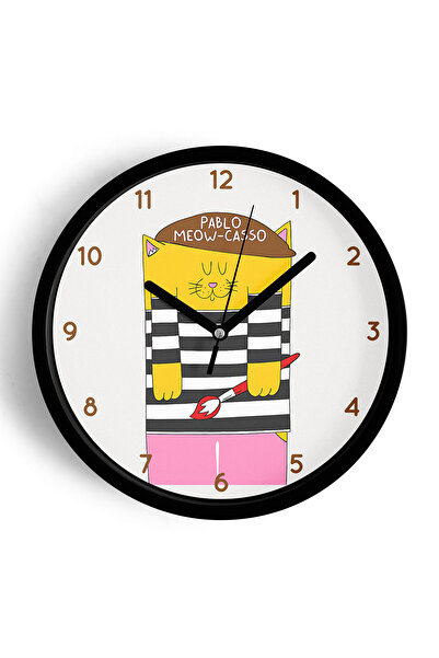 JHAAR Ceas de perete modern Picasso Cat - 30cm - Carcasă neagră cu sticlă fro...