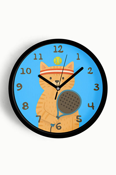 JHAAR ساعة حائط لغرفة الأطفال على شكل قطة - 30 سم - هيكل أسود مع زجاج أمامي -...