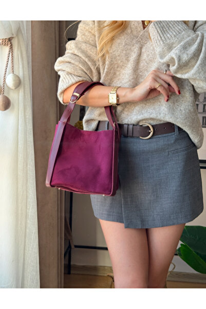 mèche atelier since 2024 Women's Suede Hand and Shoulder Bag Burgundy