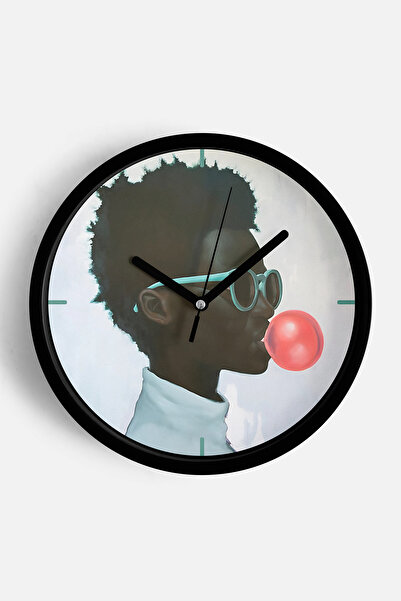 JHAAR Ceas de perete cu design modern, abstract, negru, cu o față din sticlă ...