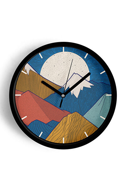 JHAAR ساعة حائط حديثة بتصميم مناظر طبيعية تجريدية - 30 سم - هيكل أسود مع واجه...