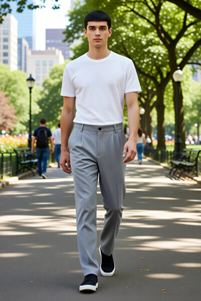 PayBuy Men's Anthracite Pleated Baggy Fit Fabric Trousers Functional Durable Quality Comfortable Stylish