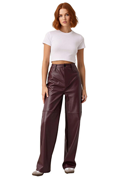 PayBuy Women's Faux Leather Wide Leg Pants Functional Durable Quality Comfortable Aesthetic Modern