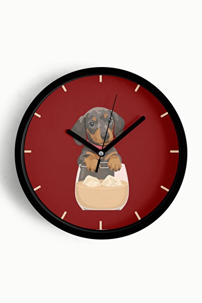 JHAAR Kahve Seven Sevimli Köpek Modern Duvar Saati - 30cm - Önü Camlı Siyah K...