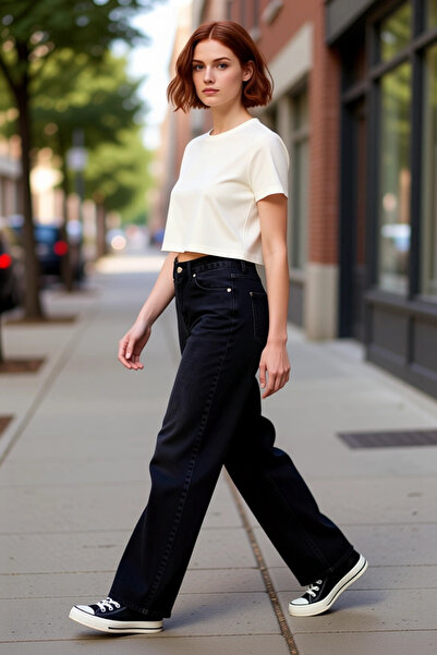 PayBuy talie înaltă Pantaloni din denim cu picioare largi Femei Funcțional Du...