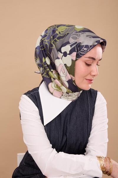 Silk Home Navy Blue Green Floral Pattern Tivil Woven Pure Silk Scarf-Kvs0886