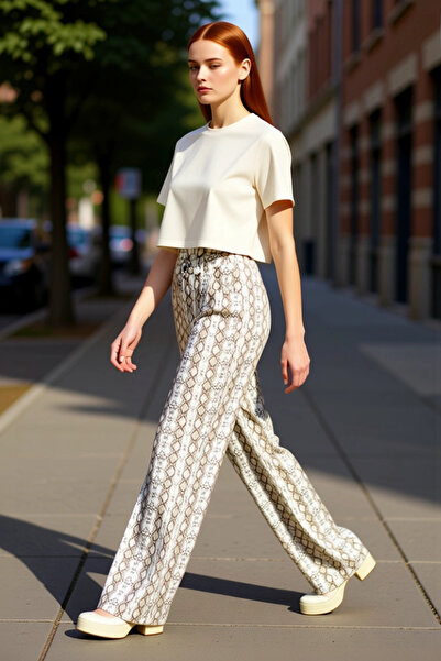 PayBuy Women's Snake Pattern High Waist Wide Leg Jeans Functional Durable Quality Sports