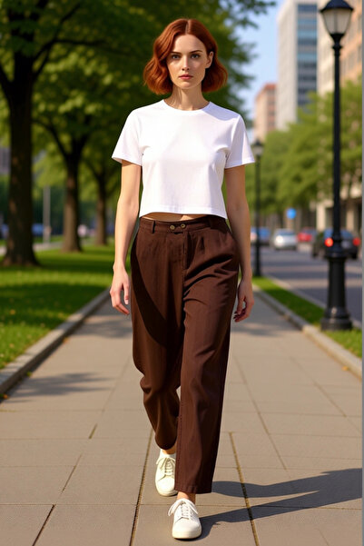 PayBuy Women's High Waist Belt Detailed Wide Leg Linen Pants Functional Durable Quality Stylish