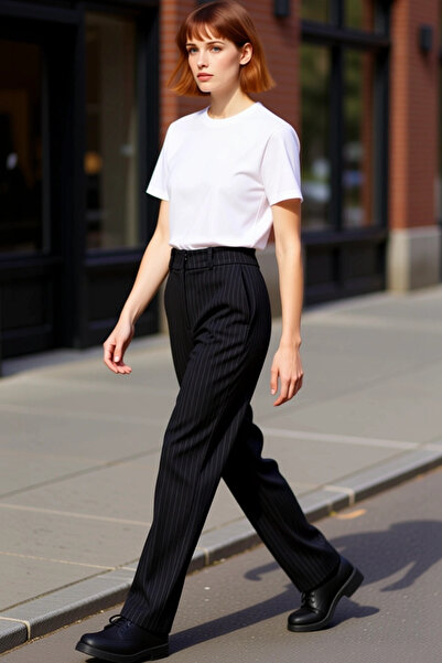 PayBuy Women's Striped High Waist Straight Cut Pants Functional Durable Quality Comfortable Stylish