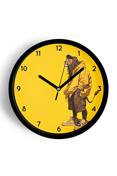 JHAAR Ceas de perete modern cu design Cool Aslan - 35 cm - Carcasă neagră cu ...