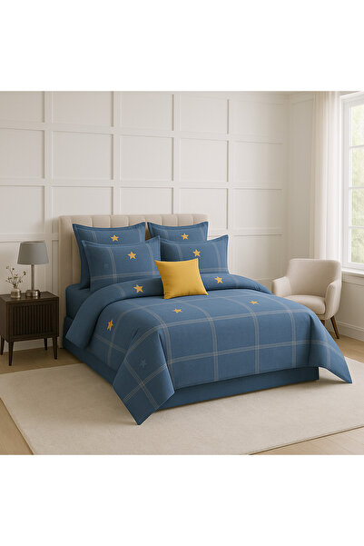 Casa Pucioasa 6-Piece Bed Linen - High Class Extra Fine Cotton, Blue Stars Model,