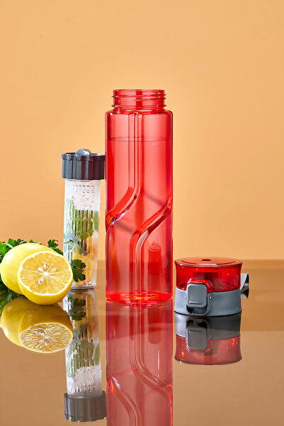 espashome 800 ml Detox Water Bottle – with Straw, Bpa-Free, Lockable and Leak-Proof Lid - Red