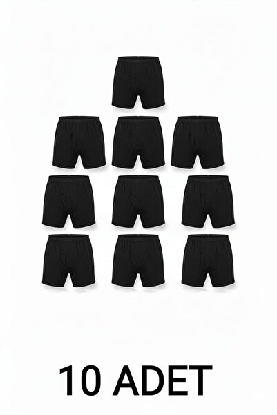 enmodaiçgiyim 10 Pieces Black 100% Cotton Comfortable Cut Men's Long Underwear Boxer